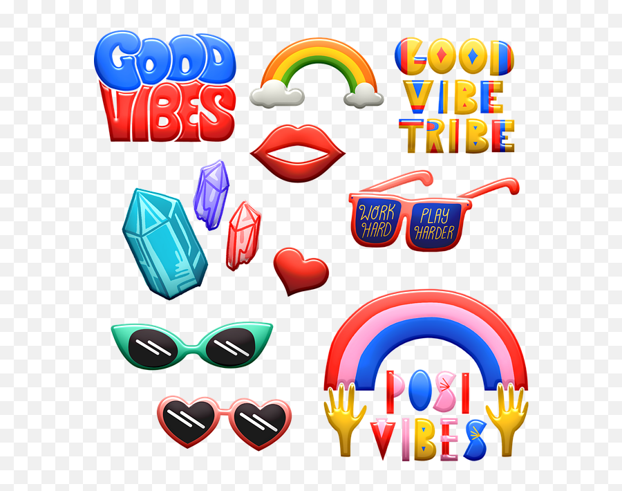 Good Vibes Word Art Groovy Words - Clip Art Emoji,Birthday Emoji