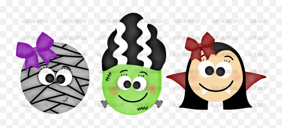 Halloween Trio - Mummy Frankenstein Vampire Sublimation Transfer Cartoon Emoji,Vampire Emoticon