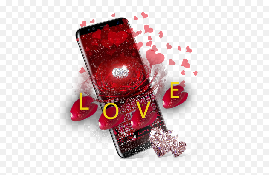 Love Red Heart Diamond Rose Keyboard - Diamond Heart Emoji,Red Diamond Emoji