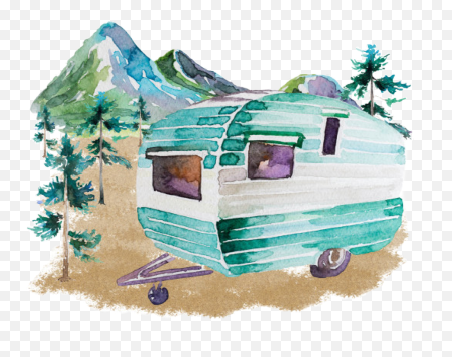Watercolor Handpainted Rv Camper Wanderlust Happycamper - Retro Camper Watercolor Emoji,Camper Emoji