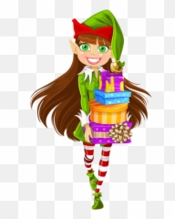Christmas Elf Girl Gifts Green - Clipart Emoji