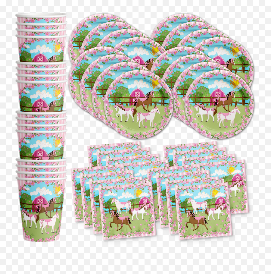 Lovely Pink Horse Birthday Party Tableware Kit For 16 Guests Lovely Pink Horse Birthday Party Tableware Kit For 16 Guests - Birthday Emoji,Horse Emoji Pillow