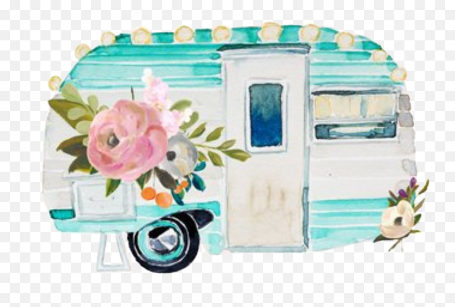 Watercolor Handpainted Camper Rv Motorhome Camping Outd - Erica Flower Watercolor Emoji,Camper Emoji