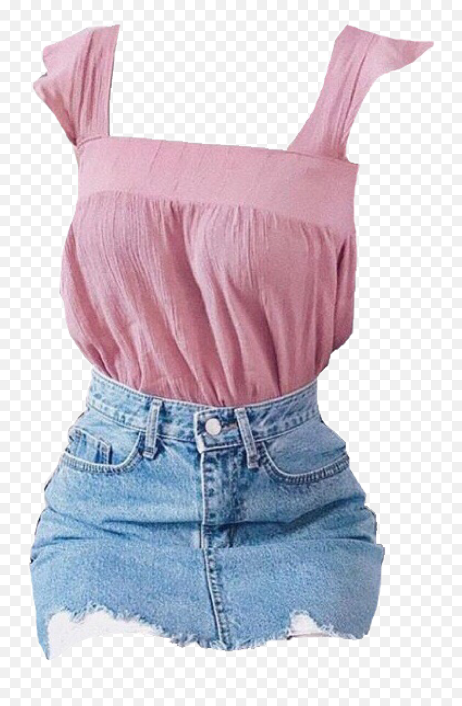 Pink Blue Denim Blouse Shirt Skirt Girl - Aesthetic Pink And Blue Outfit Emoji,Emoji Shirt And Skirt