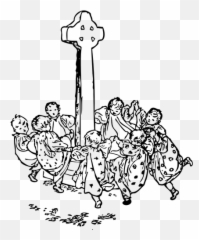 Kids Dancing Around The Celtic Cross Vector Drawing - Here We Go Round The Mulberry Bush Colouring Pages Emoji,Dancing Girls Emoji