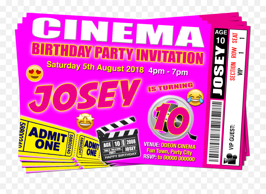 Cinema Movie Party Invitation Pink Emoji Ticket Style - American Heroes Channel,Movies In Emojis