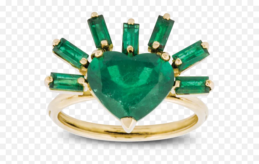 Flaming Heart Ring With Emerald - Emerald Emoji,Skunk Emoji Copy And Paste