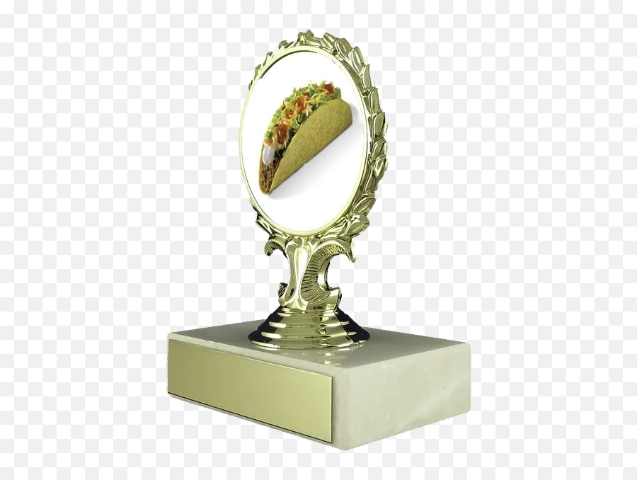 Taco Logo Trophy On Flat White Marble - Trophy Emoji,Flag Tennis Ball Emoji