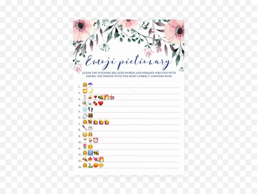 Bridal Emoji Game For Wedding Shower Floral - Bridal Shower Emoji Game,Spring Emojis