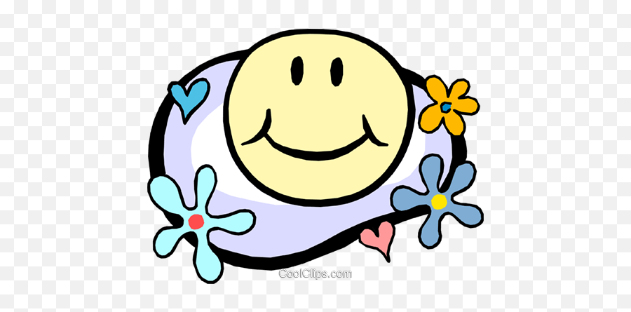 Happy Face In Flower Power Motif - Happy Emoji,Flower Emoticon Face