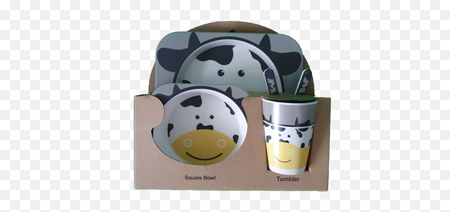 Bamboo Dinner Set - Cow Cartoon Emoji,Cow Emoticon