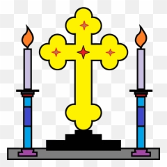 Cross And Candles Clipart - Church Art Emoji