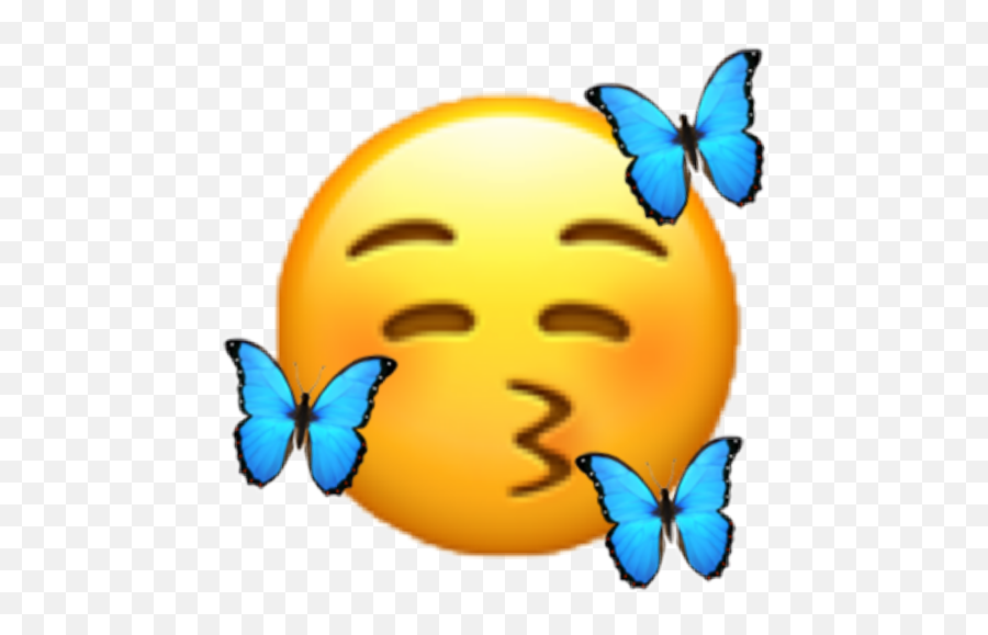 Butterfly Cute Yellow Emoji Sticker - Kissy Face Peace Sign Emoji,Butterfly Emoticon