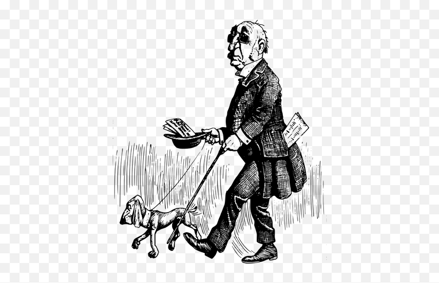 Man Walking A Dog - Blind Man With Dog Clipart Black And White Emoji,Old Man With Cane Emoji
