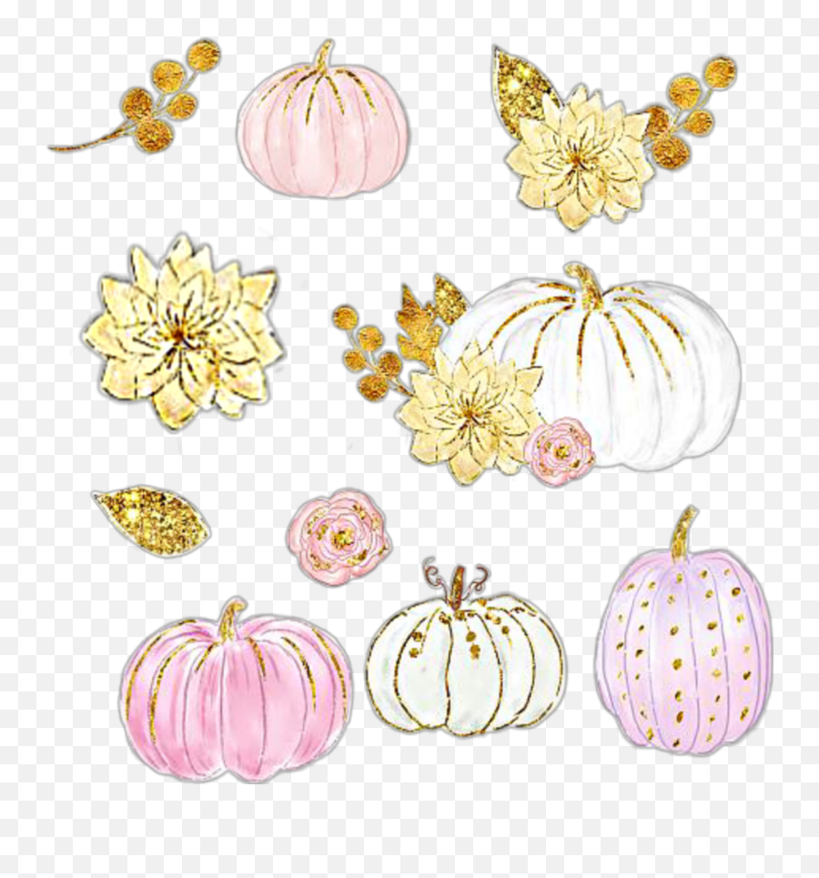 Watercolor Pumpkins Pumpkin Flowers Leaves Gold Foil - Pumpkin Emoji,Emoji Pumpkins