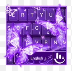 Purple Neon Butterfly Keyboard Theme - Girly Emoji