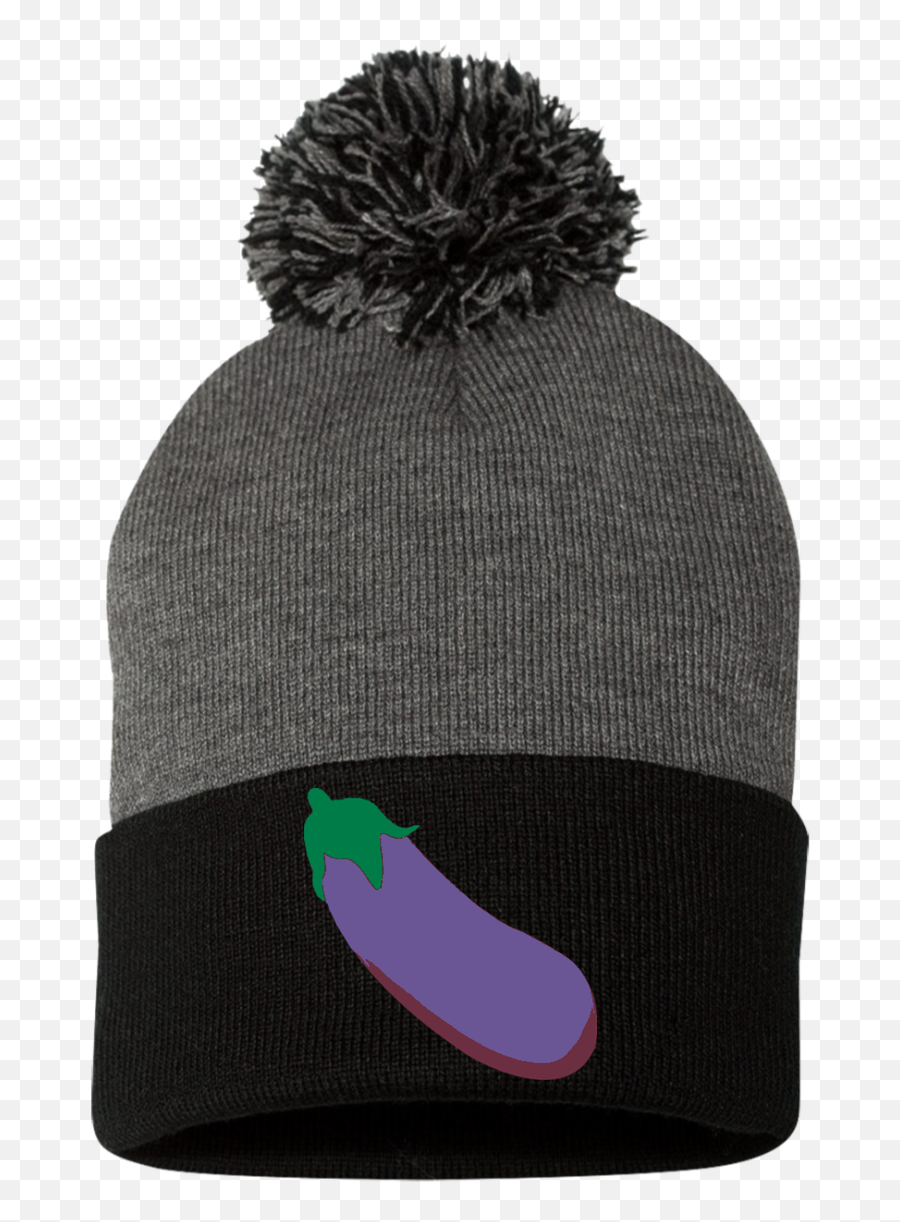 Eggplant Emoji Pom Pom Knit Cap - Knit Cap,Emoji Beanie