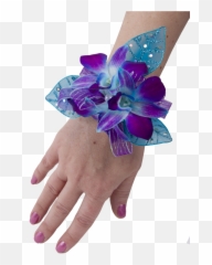 Custom Made - Orchid Blue Bomb Wrist Corsage Artificial Flower Emoji,Orchid Emoji