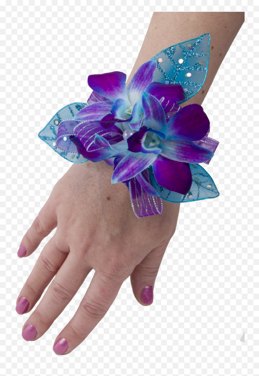 Custom Made - Orchid Blue Bomb Wrist Corsage Artificial Flower Emoji,Orchid Emoji