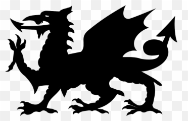 Dragon Flag Silhouette Fantasy Tail - Welsh Black And White Emoji
