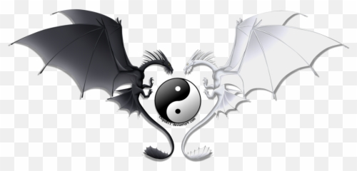 Yin And Yang Chinese Dragon Emoji - Black White