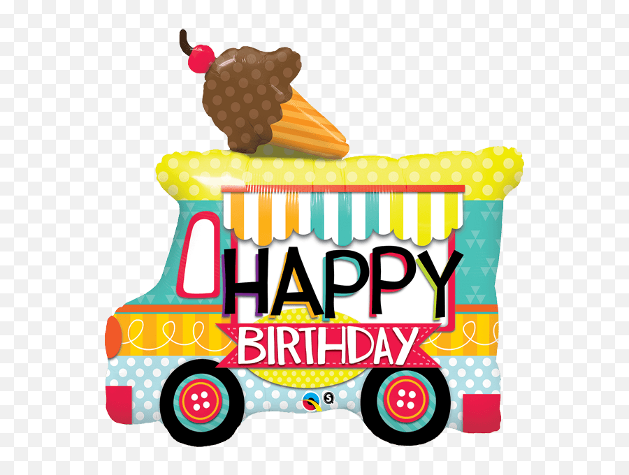 36 Happy Birthday Ice Cream Truck Super Shape Qualatex - Ice Cream Truck Birthday Emoji,Emoji Ice Cream Cake