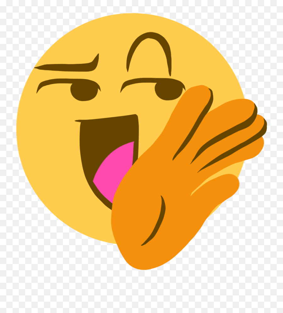 An Emoji Of A Smug Laugh With One Hand Raised To The Clipart - Emoji Eyebrow Raised,Raise Hand Emoji