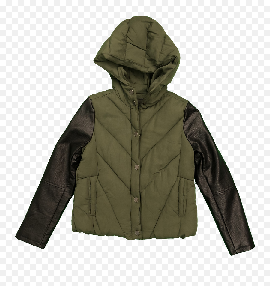 Army Green Jacket With Faux Leather Sleeves - Hoodie Emoji,Chillin Emoji