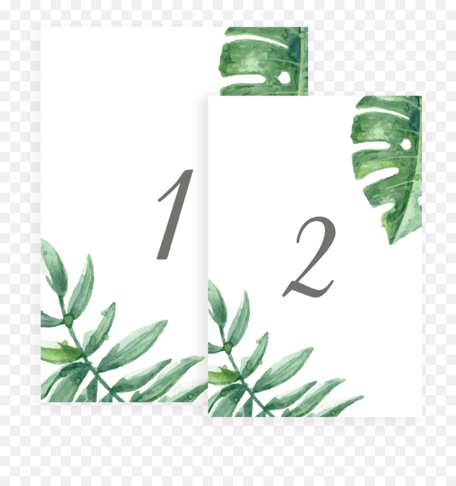 Tropical Leaves Wedding Table Number Cards - Tf1 Paper Emoji,Leaves Emoji