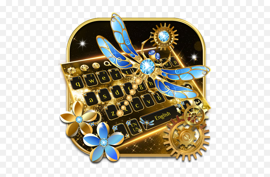 Gold Dragonfly Flower Keyboard - Graphic Design Emoji,Dragonfly Emoji
