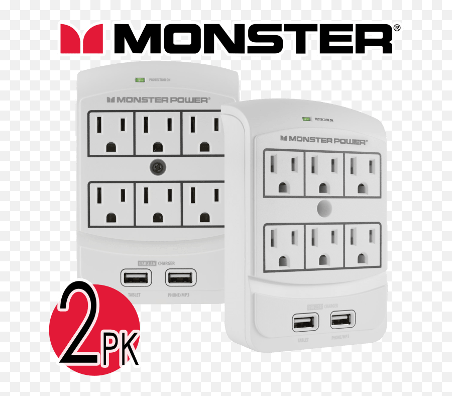 2 - Pack Monster 6port Surge Protector Power Block With 2 Usb Monster Cable Hdmi Advanced Emoji,Monster Energy Emoji