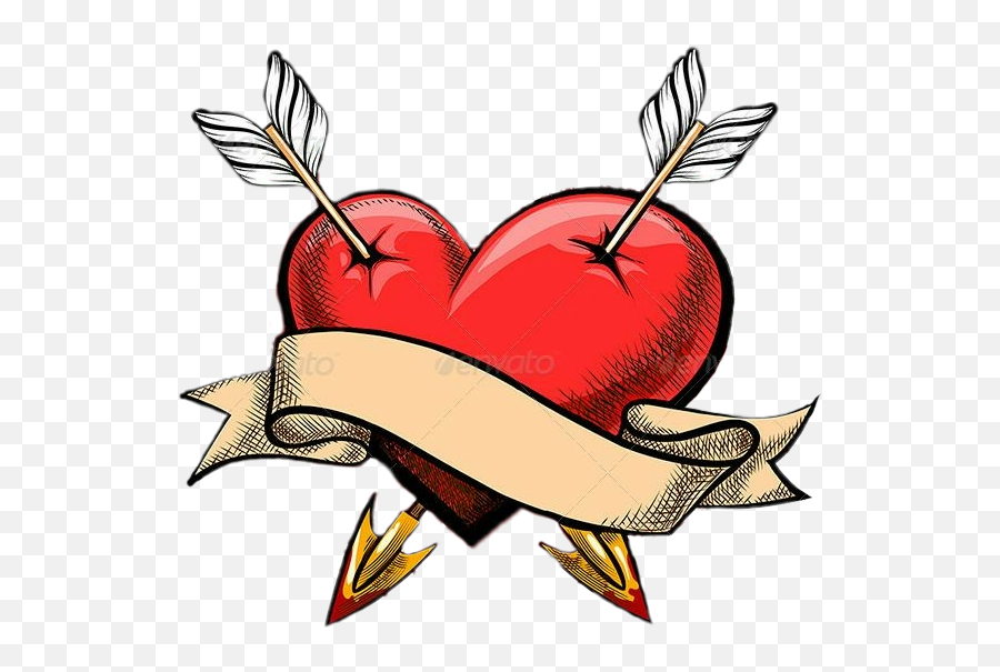 Stabbedheart Cupid Heartwithbanner - Arrow Piercing Heart Emoji,Cupid Heart Emoji