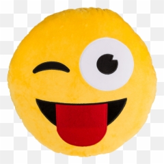 Yellow Plush Pillow Emoji And Tongue Out - S Jazykem