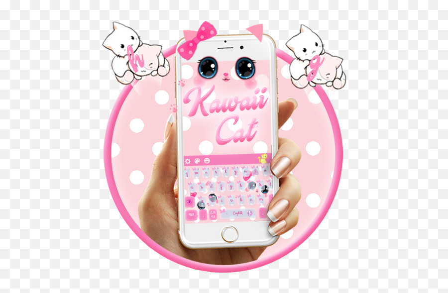 Cute Kawaii Kitty Pink Bow Keyboard - Android Emoji,Emoticones Kawaii
