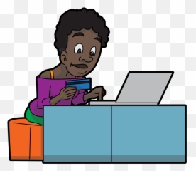 Cartoon Black Woman Shopping Online - Emoji