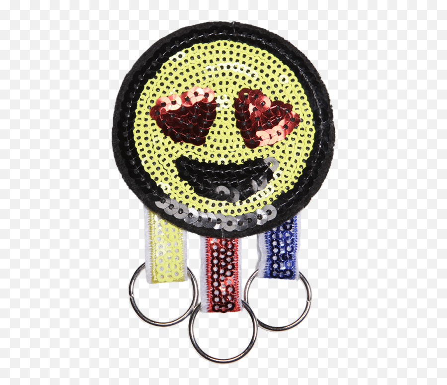 Sequin Smile Round Face With Heart In Eyes Patch With Ribbon - Keychain Emoji,Skull Eyes Emoji