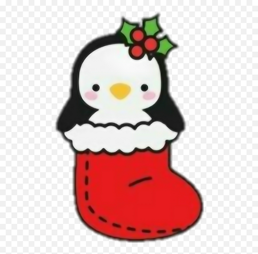 Penguin Stocking Holly Mistletoe Christmas - Kawaii Christmas Clipart Emoji,Mistletoe Emoji