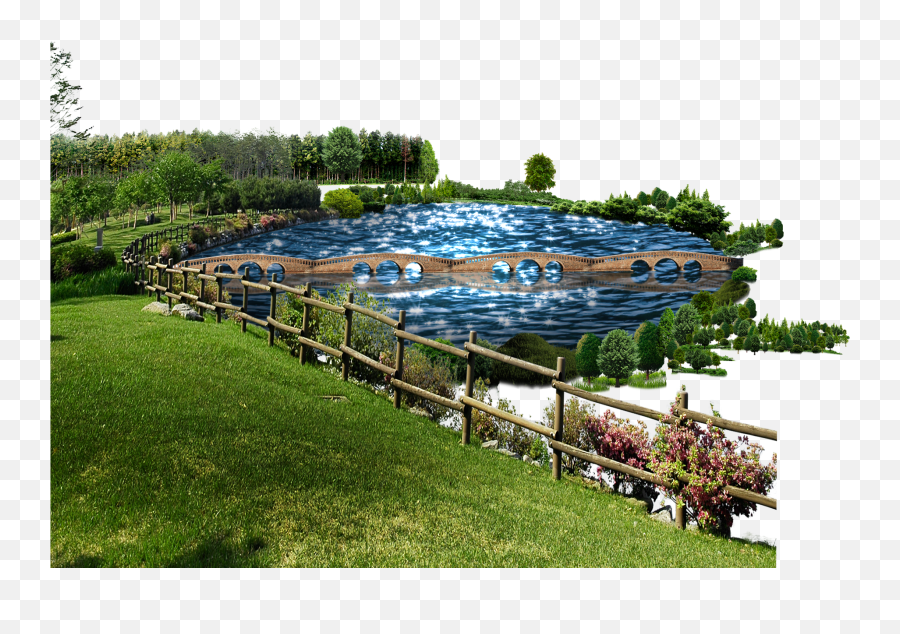 Ftestickers Landscape Lawn Garden Pond - Garden Emoji,Emoji Landscape