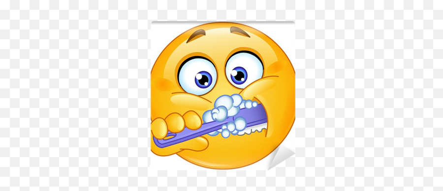 Brushing Teeth Wall Mural Pixers - Emoji Brush His Teeth,Dentist Emoticon