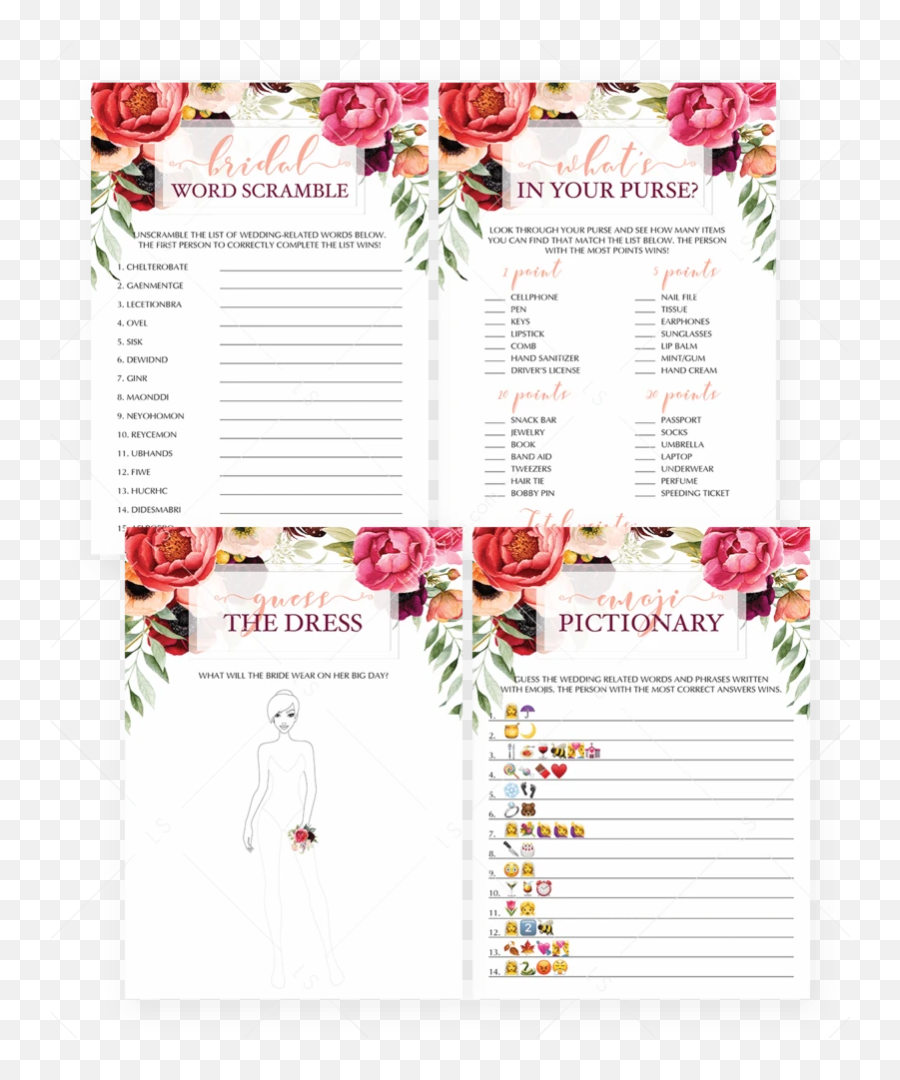 Printable Wedding Shower Emoji Pictionary With Answers - Garden Roses,Red Flower Emoji