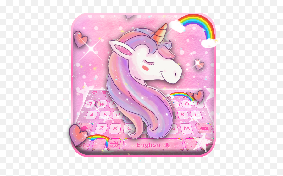 Download Pink Cute Romantic Rainbow Unicorn Keyboard Theme - Cartoon Emoji,Unicorn Emoticons