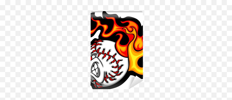 Softball Or Baseball Face Flaming Vector Cartoon Wall Mural U2022 Pixers - We Live To Change Baseball On Fire Clipart Emoji,Baseball Emoticons