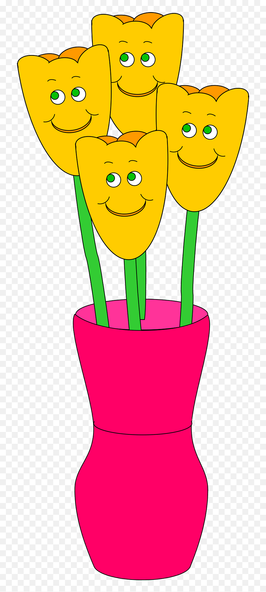 Pink Vase Of Yellow Tulips With Faces Clipart Free Download - Cartoon Vase With 4 Flowers Emoji,Flower Emoji Face