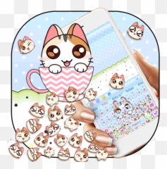 Cute 3d Cup Cat Keyboard Theme - Cartoon Emoji,Cat Emoji Keyboard