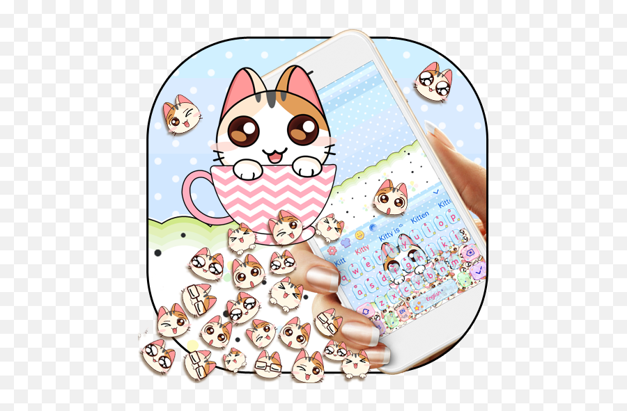 Cute 3d Cup Cat Keyboard Theme - Cartoon Emoji,Cat Emoji Keyboard