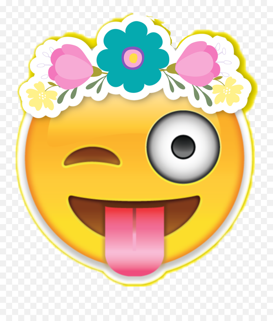 Emoji Emojistickers Flowercrown - Emoji Tongue Sticking Out To Side,Thank You Emoticon