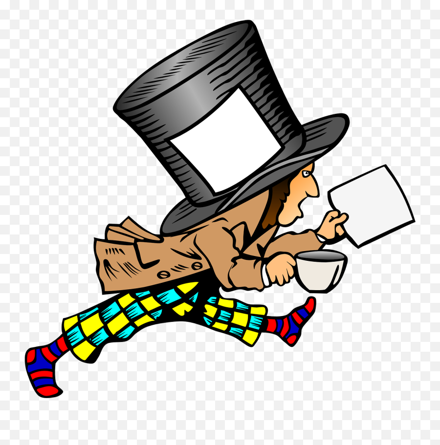 Topper Man Hat Running Cartoon - Alice In Wonderland Tenniel Madhatter Emoji,Emoticon Shrug