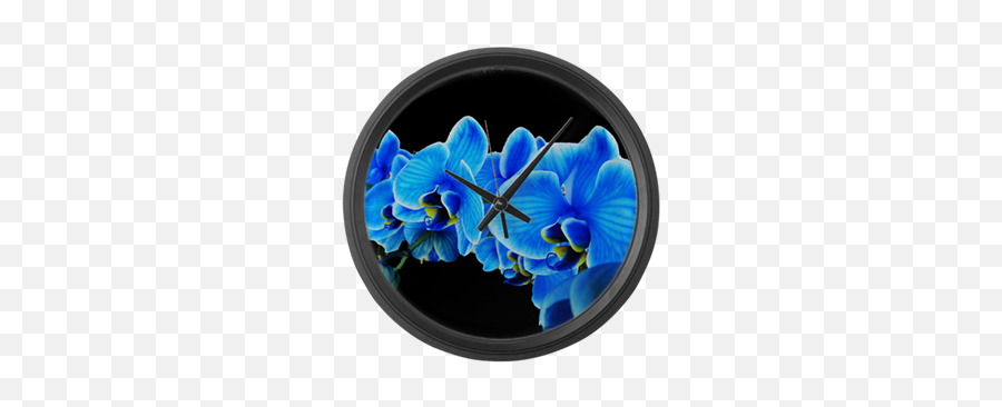 Blue Orchid Photo On Black Large Wall Clock Large Wall - Moth Orchid Emoji,Orchid Emoji