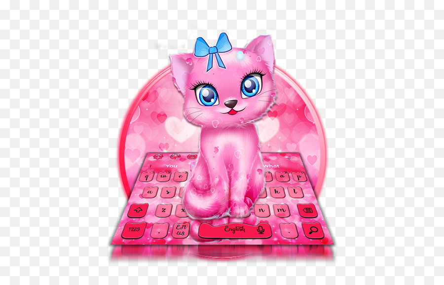 Pink Girlish Kitty Keyboard Theme - Cartoon Emoji,Cat Emoji Keyboard