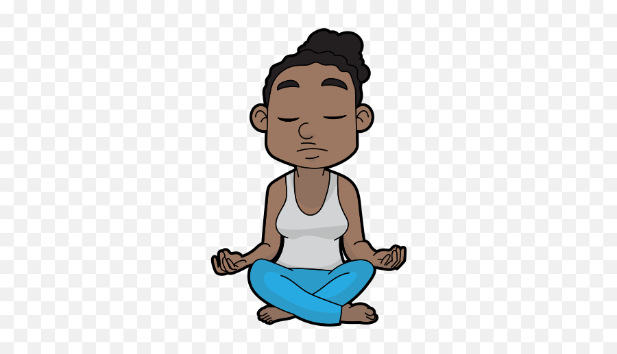 Cartoon Black Woman In Deep Meditation - Stress Reduction In Pcos Emoji,Dark Skin Emoji
